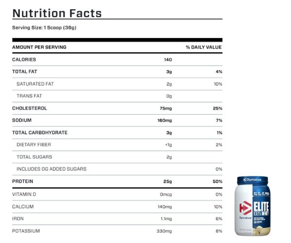 Tabela Nutricional - Dymatize Nutrition Elite 100% Whey